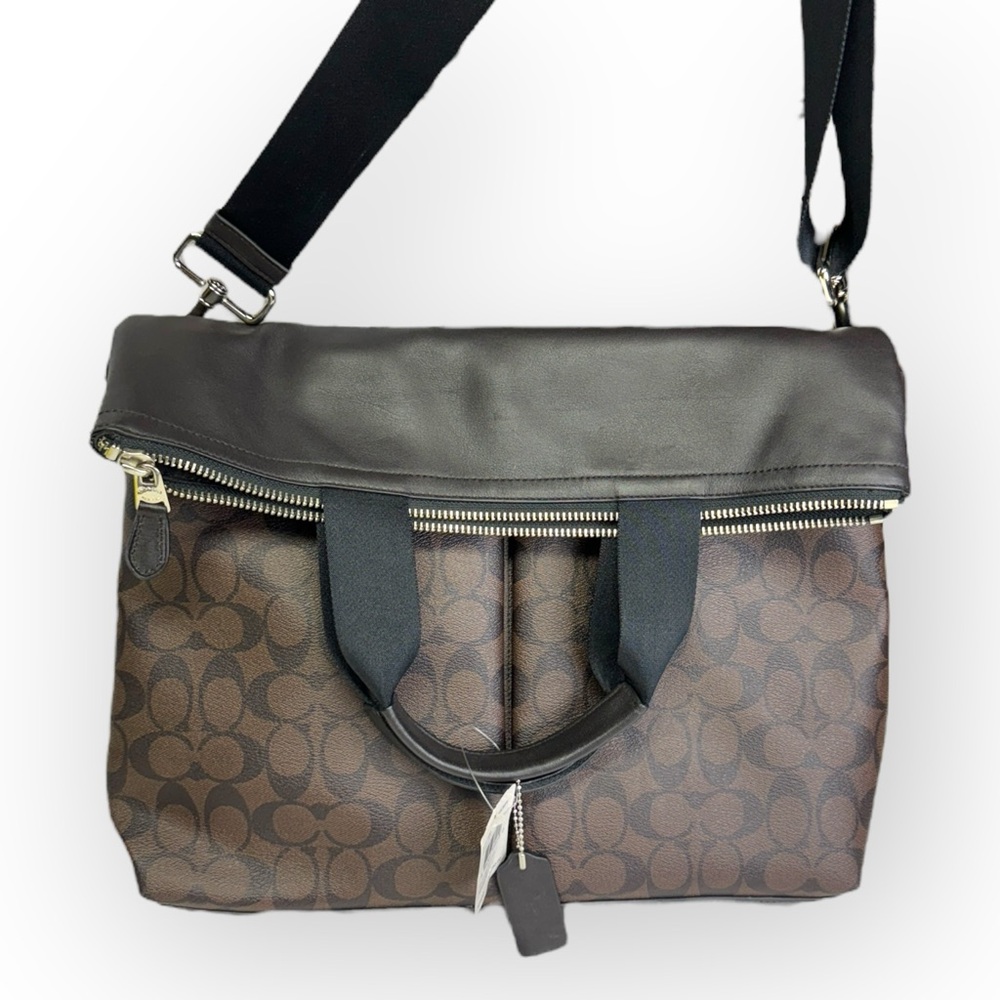 COACH Mens Signature Foldover City Tote 71796 Mahogany Brown New With Tag - Picture 3 of 12